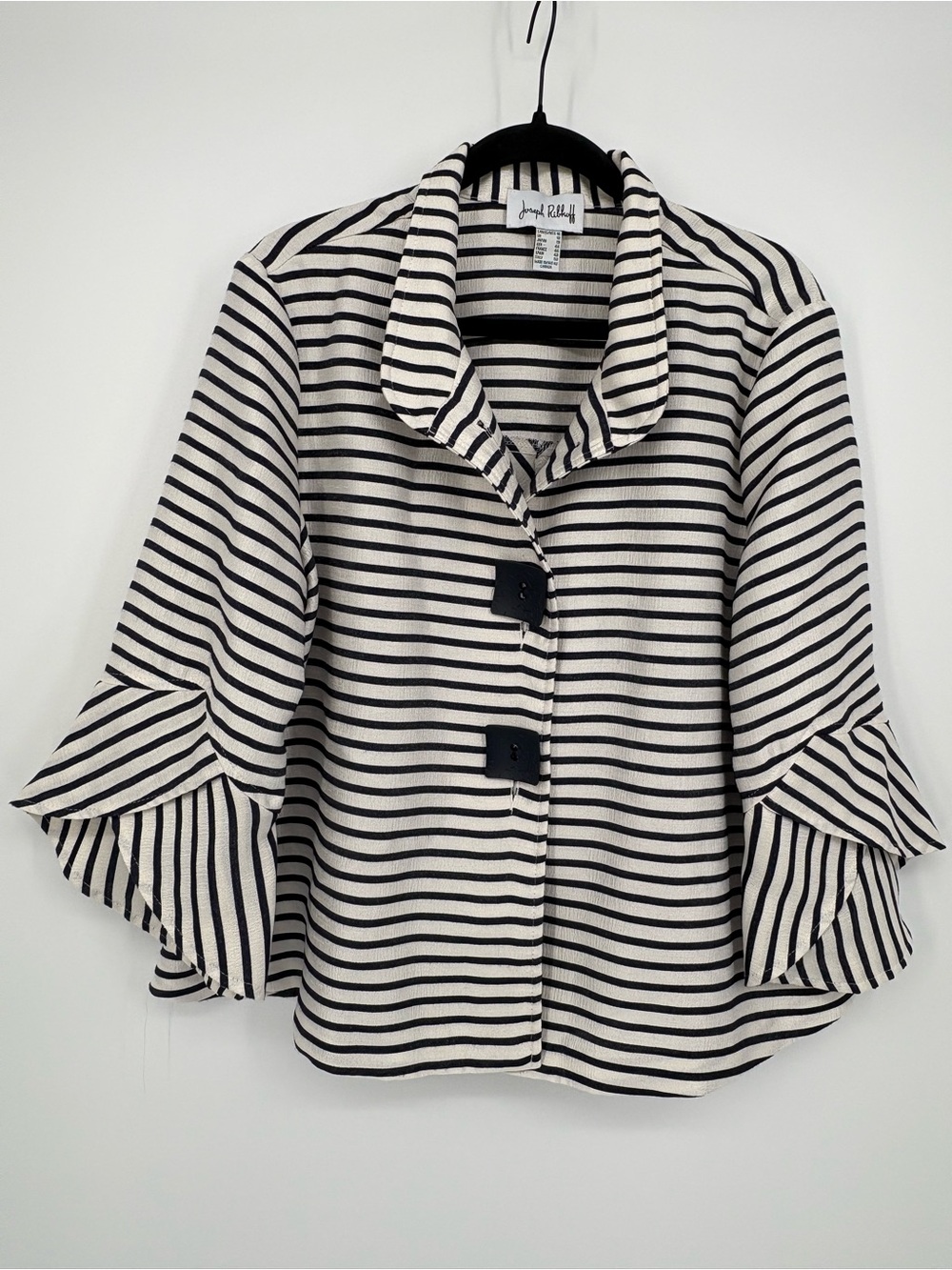 Joseph Ribkoff LDS Jacket Navy and Cream Striped Ruffle Sleeve Women’s 16